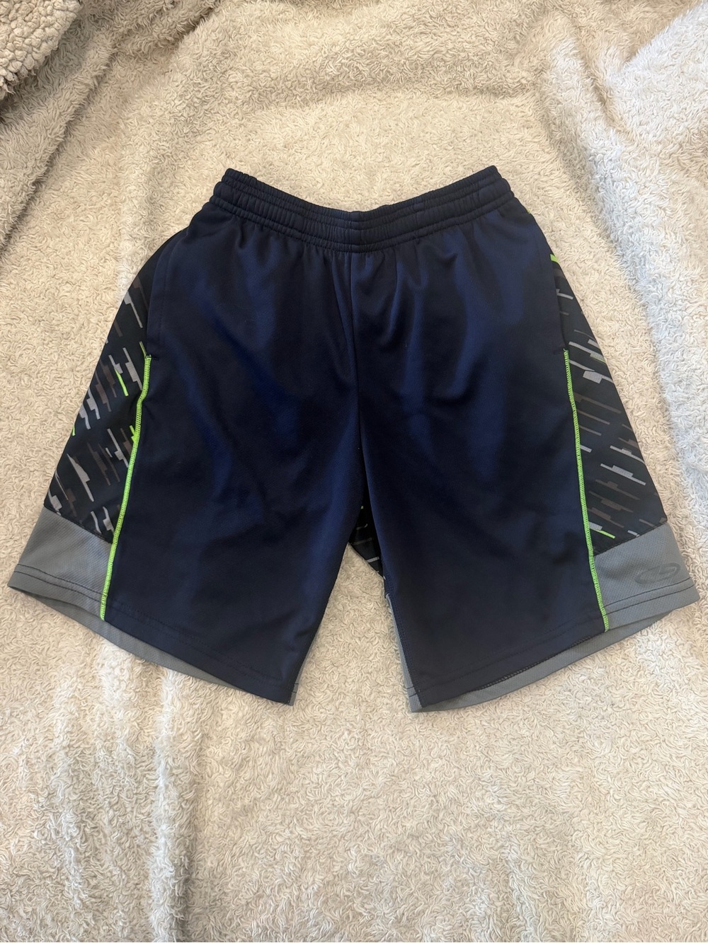 Champion Navy Shorts with Gray Panels and Lime Trim
